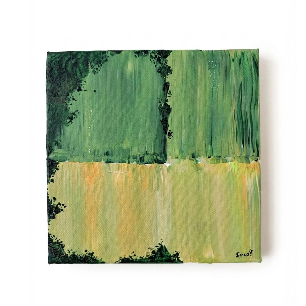 Free Fields No. 2 — green and yellow colour fields with dark textured edges